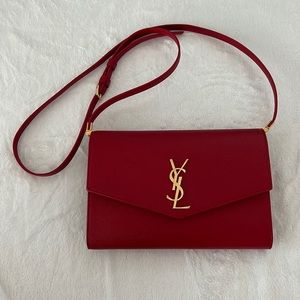 Saint Laurent Uptown Wallet on Chain Grain